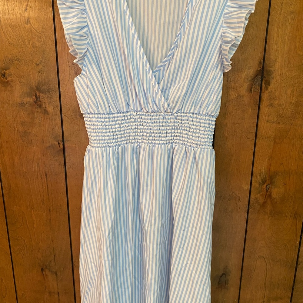 Chic Blue and White Striped Midi Dress